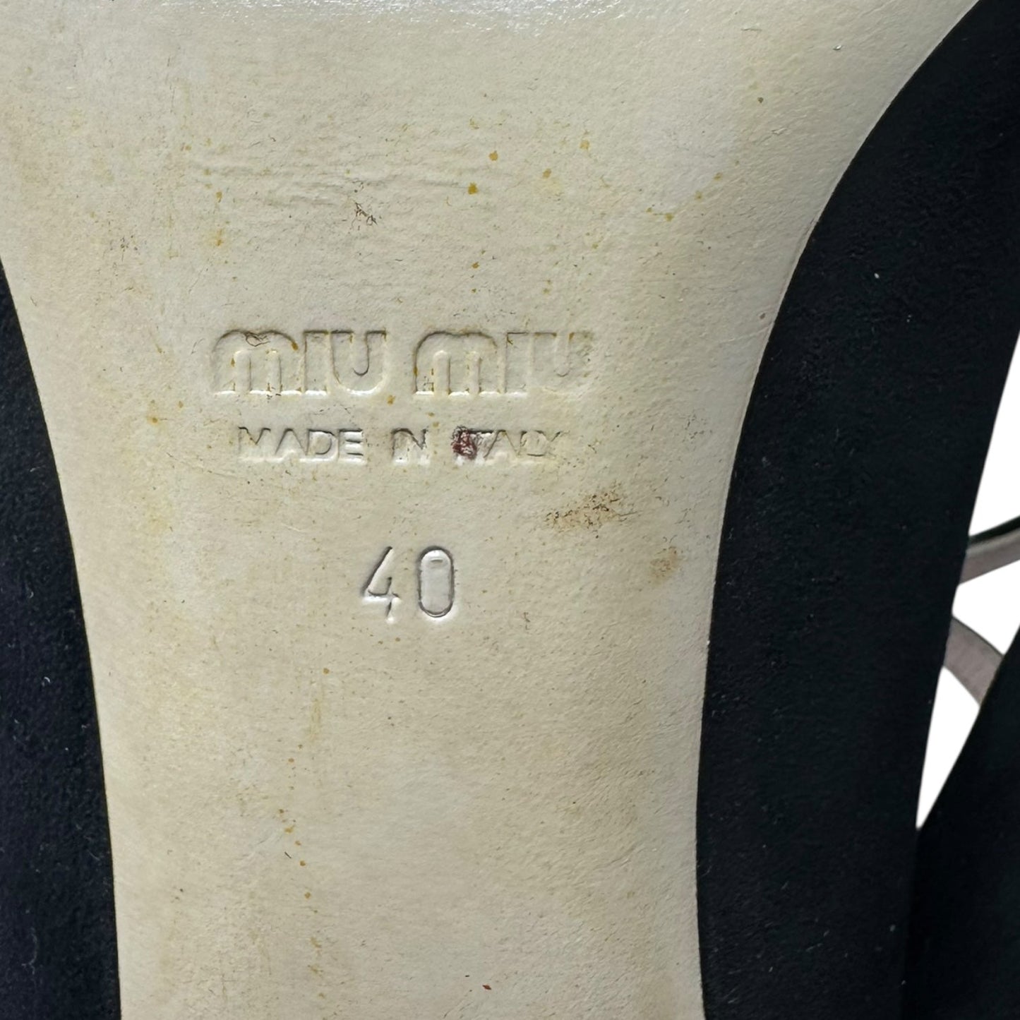 Suede T Strap Peep Toe Heels Shoes Luxury Designer By Miu Miu In Black, Size: 10 (IT 40)