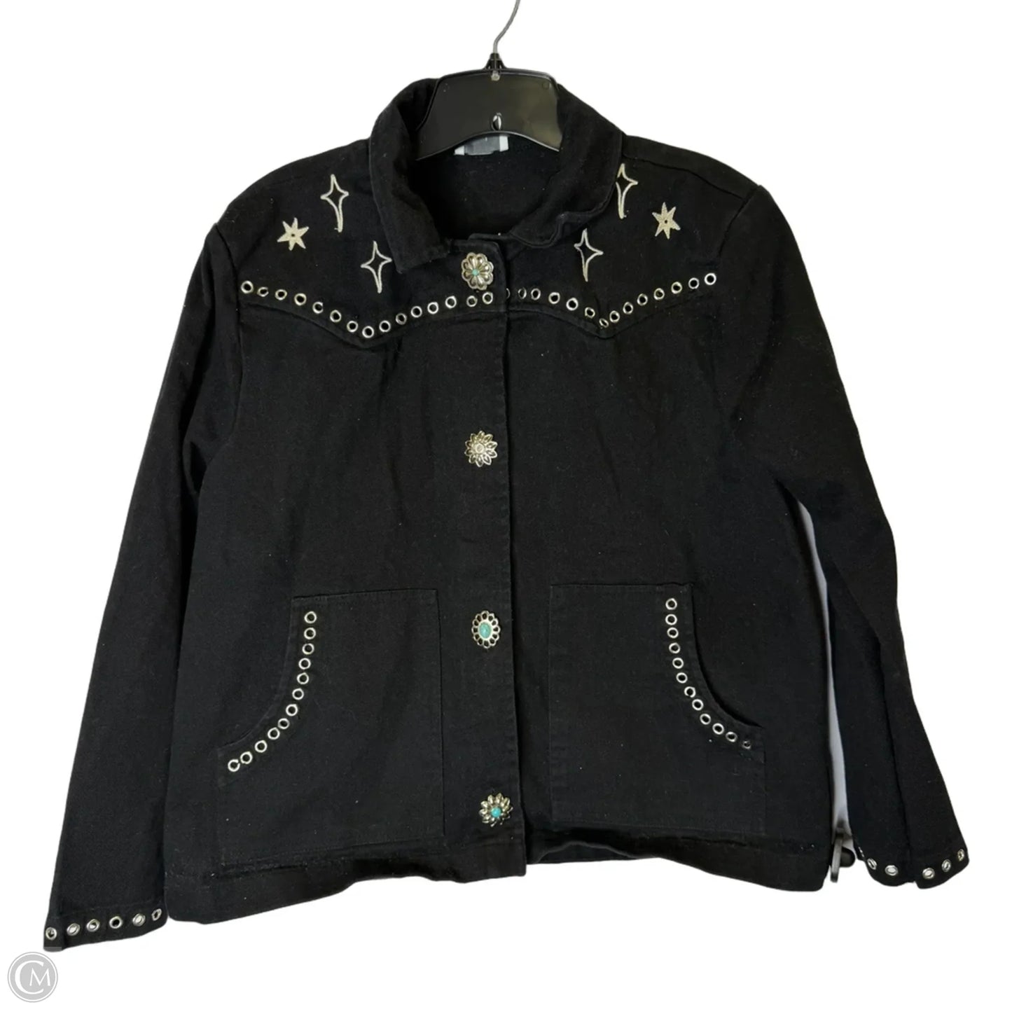 Jacket Denim By Johnny Was In Black Denim, Size: M