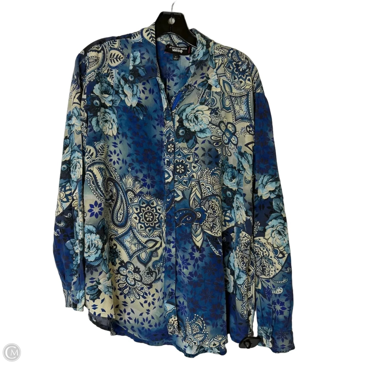 Blouse Long Sleeve By Johnny Was In Blue, Size: M