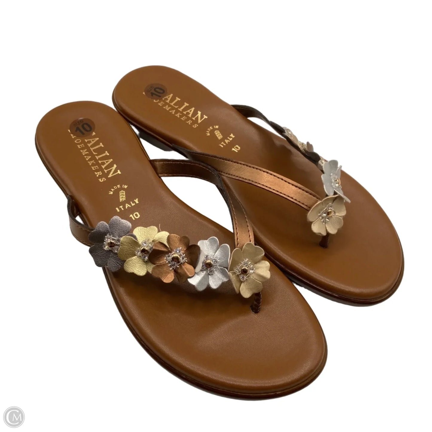 Sandals Flip Flops By Italian Shoemakers In Brown, Size: 10