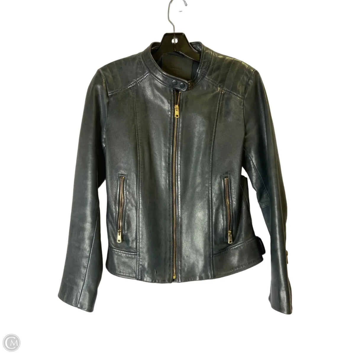 Jacket Moto Leather By Massimo Dutti In Navy, Size: S