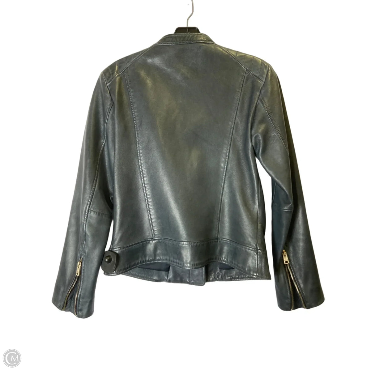 Jacket Moto Leather By Massimo Dutti In Navy, Size: S