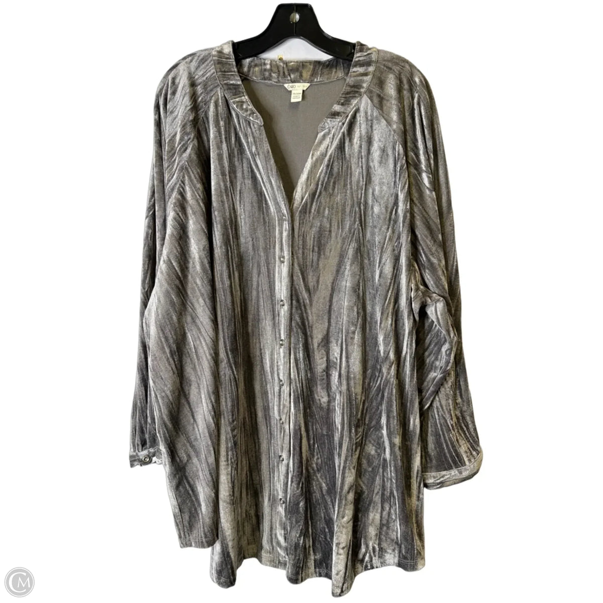 Blouse Long Sleeve By Cato In Grey, Size: 26