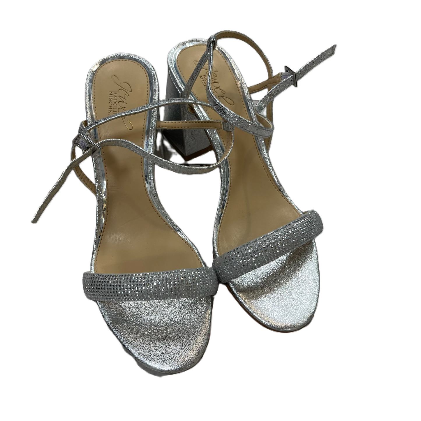 Shoes Heels Block By Badgley Mischka In Silver, Size: 8.5