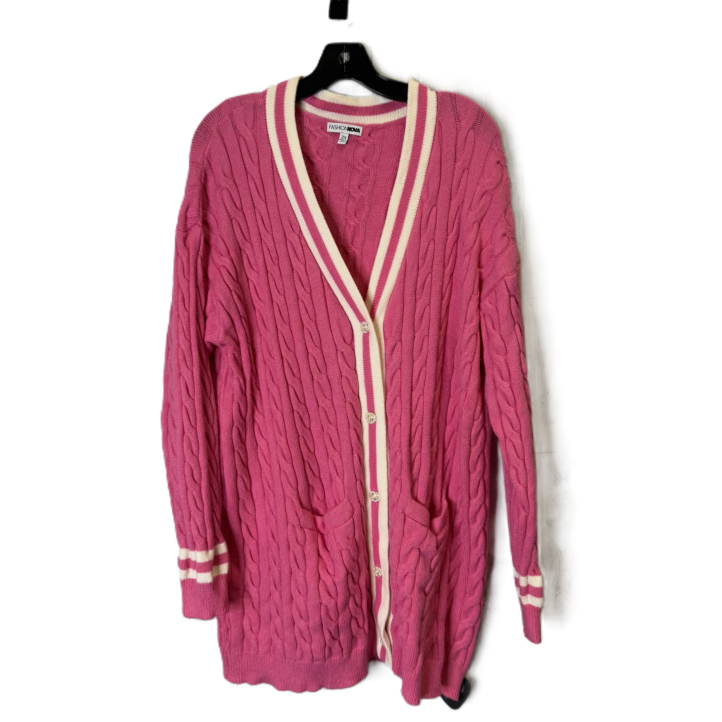 Sweater Cardigan By Fashion Nova In Pink, Size: 2x