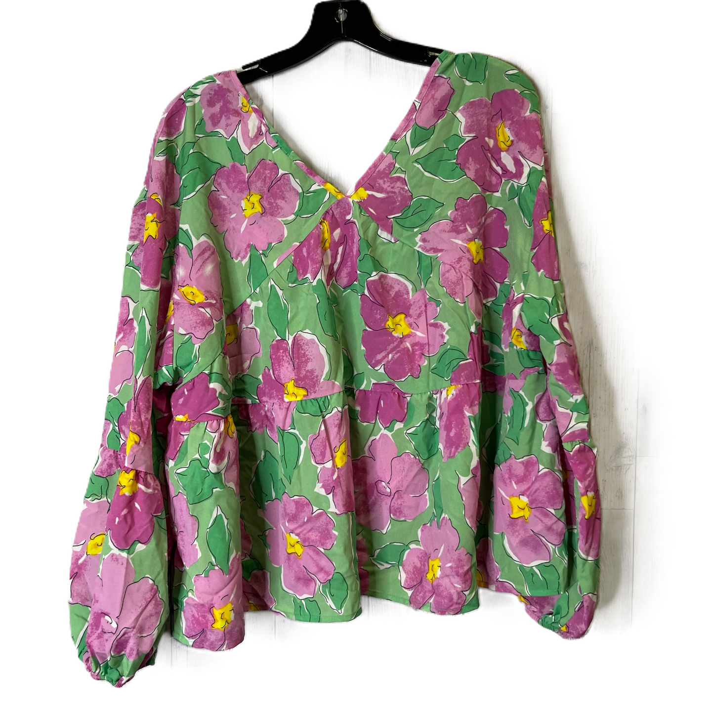 Top Long Sleeve By Shein In Floral Print, Size: L