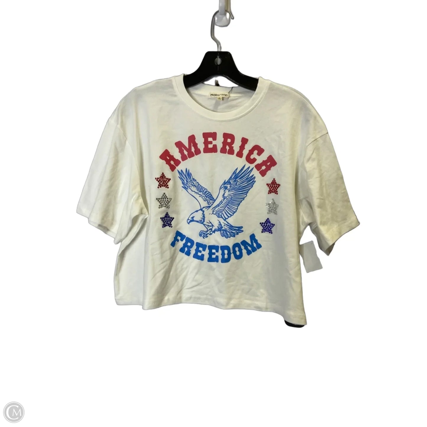 Top Short Sleeve Basic By Main Strip In Cream, Size: L