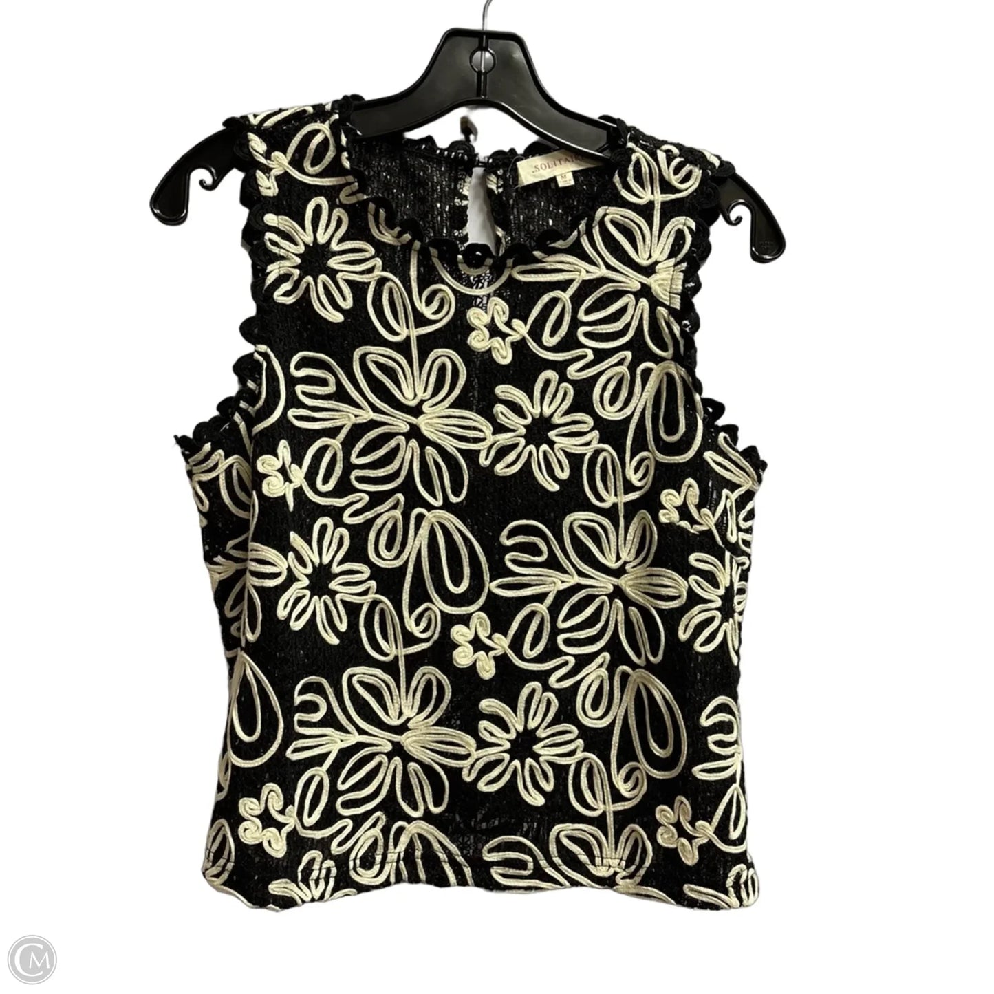 Top Sleeveless By Solitaire In Black & Cream, Size: M