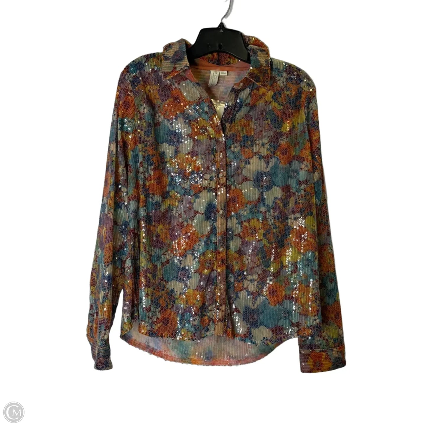 Blouse Long Sleeve By Cato In Blue & Orange, Size: L