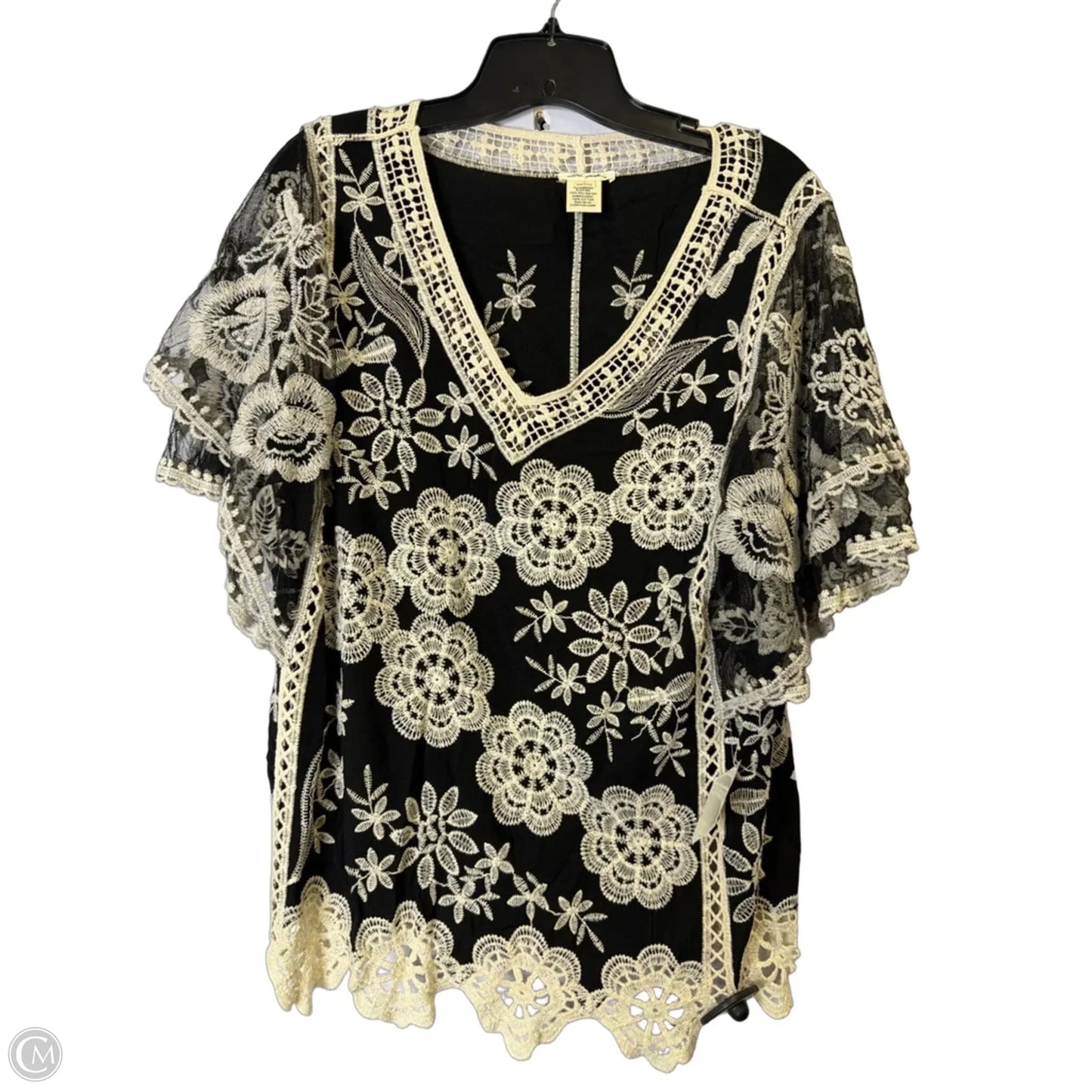 Top Short Sleeve By Ultra Pink In Black & Cream, Size: L