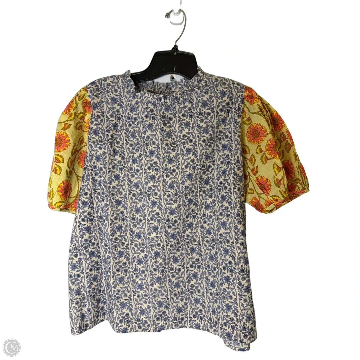 Top Short Sleeve By Thml In Blue & Yellow, Size: M