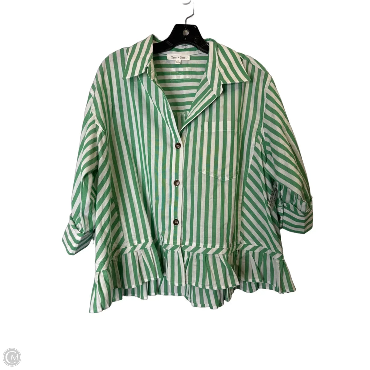 Blouse Short Sleeve By Clothes Mentor In Striped Pattern, Size: M