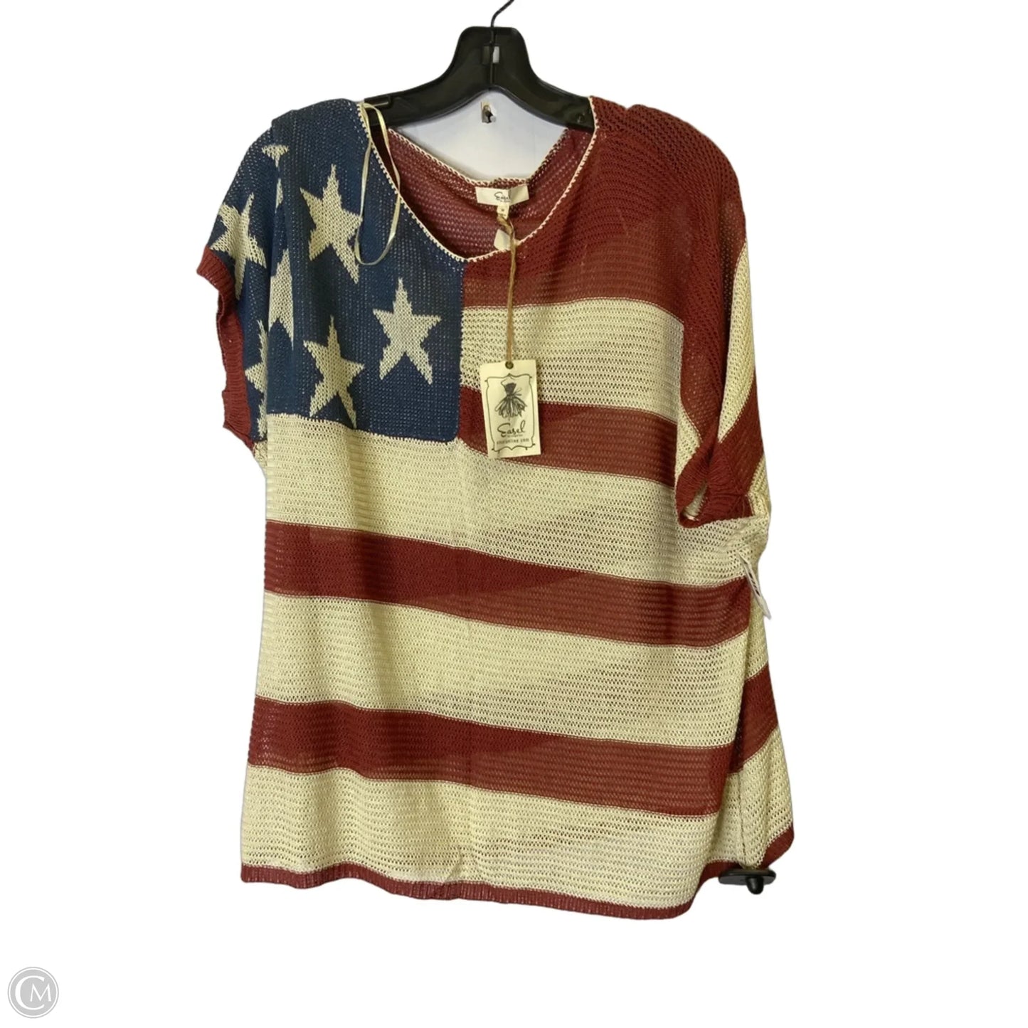 Sweater Short Sleeve By Easel In Blue Red & White, Size: M