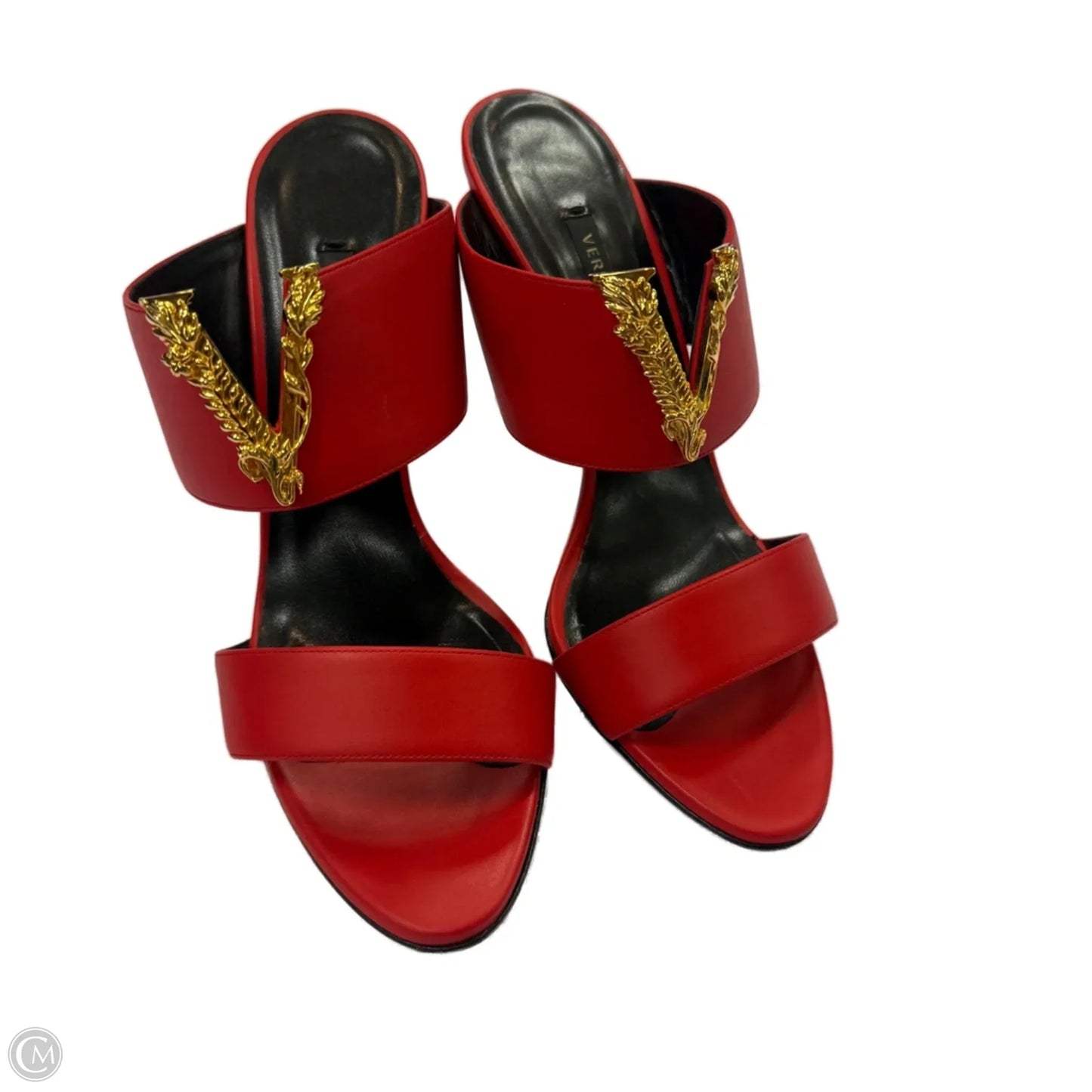 Shoes Luxury Designer By Versace In Red, Size: 10