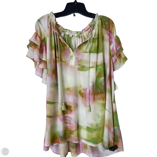 Top Short Sleeve By Rose And Olive In Green & Pink, Size: 3x