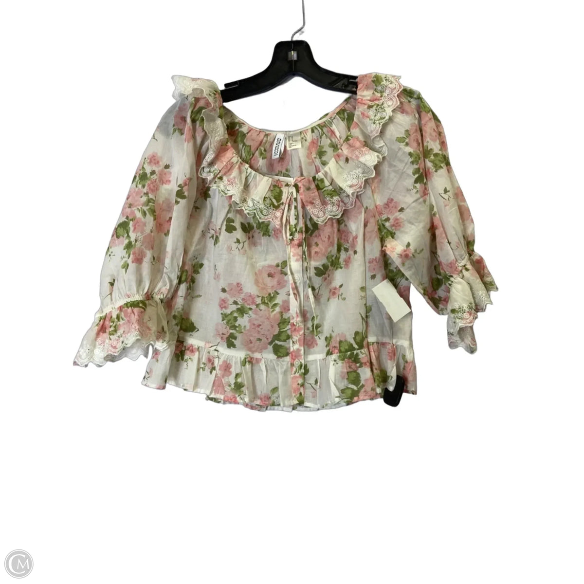 Top Long Sleeve By H&m In Pink & White, Size: M