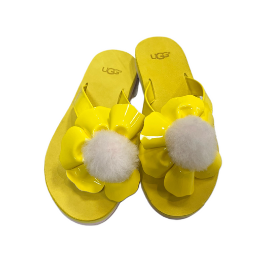 Yellow Sandals Flip Flops By Ugg, Size: 6