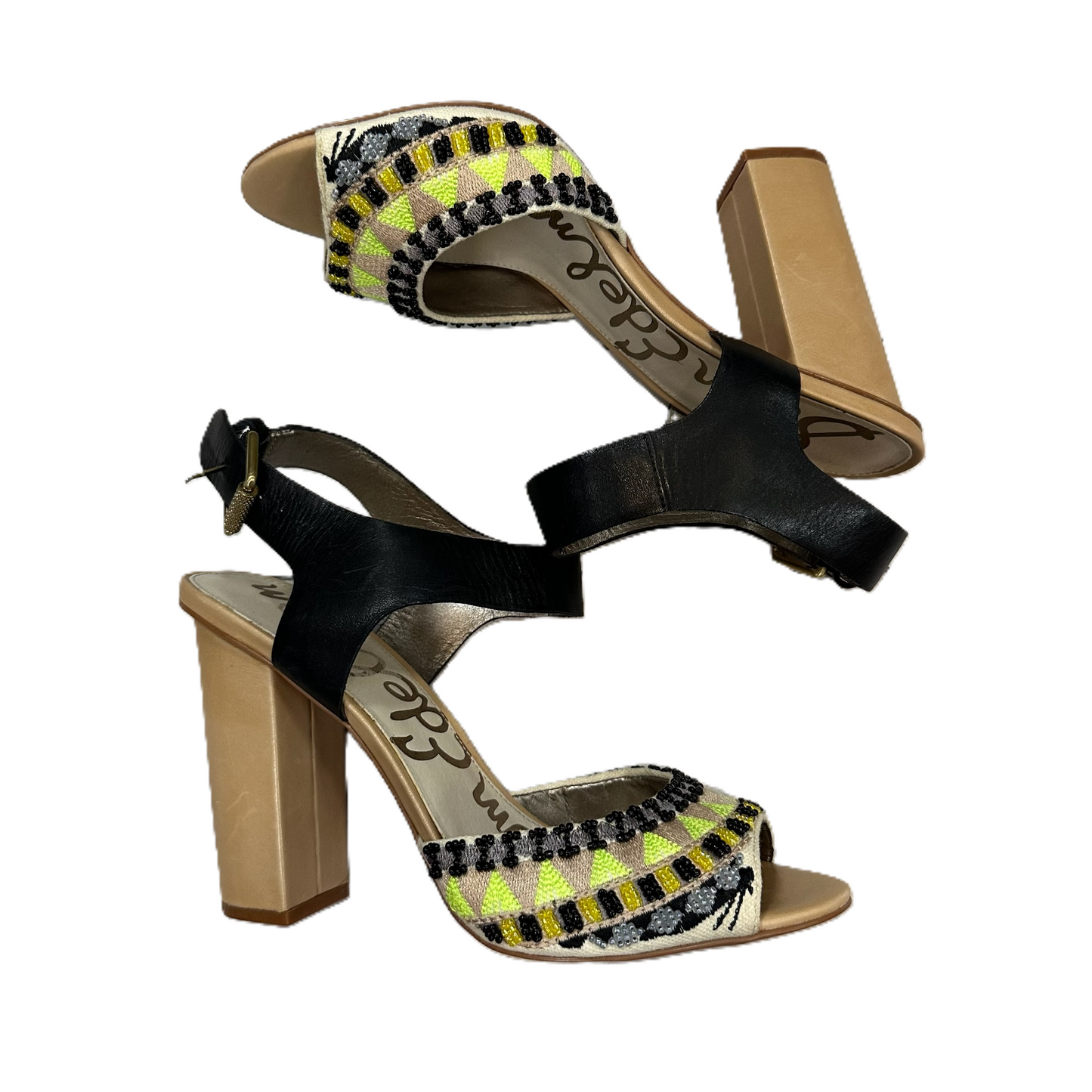 Black & Tan Sandals Heels Block By Sam Edelman, Size: 9.5