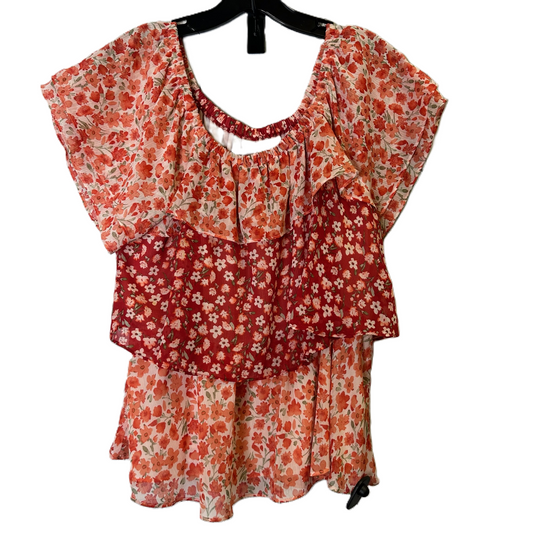 Floral Print Top Short Sleeve By Cato, Size: L