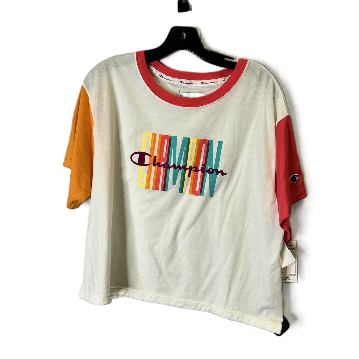 Multi-colored Athletic Top Short Sleeve By Champion, Size: L