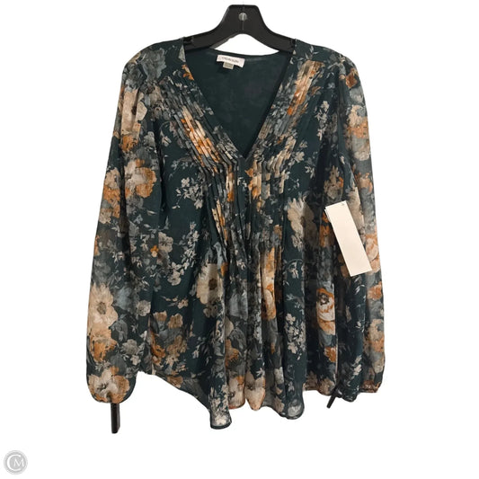 Blouse Long Sleeve By Calvin Klein In Floral Print, Size: Mp