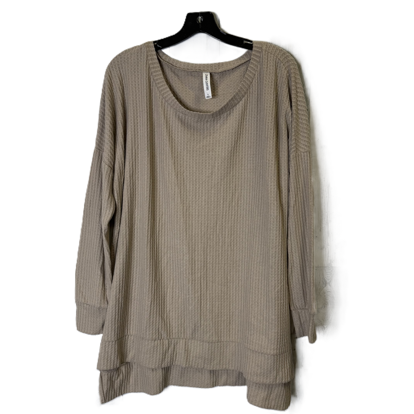 Top Long Sleeve Basic By Zenana Outfitters In Tan, Size: L