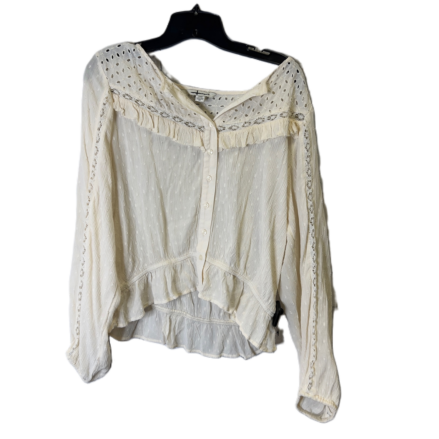 Top Long Sleeve By American Eagle In Cream, Size: L