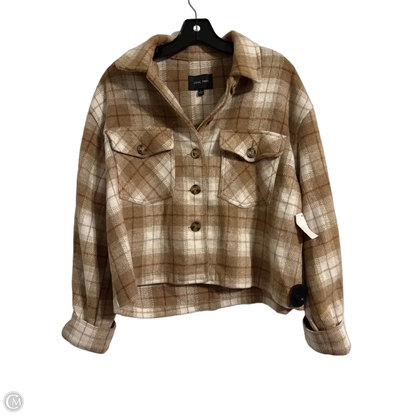 Jacket Shirt By Love Tree In Tan, Size: L