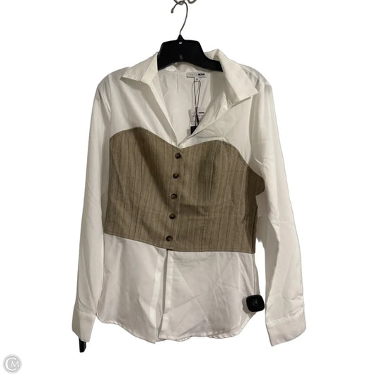 Top Long Sleeve By Fashion Nova In Tan & White, Size: M