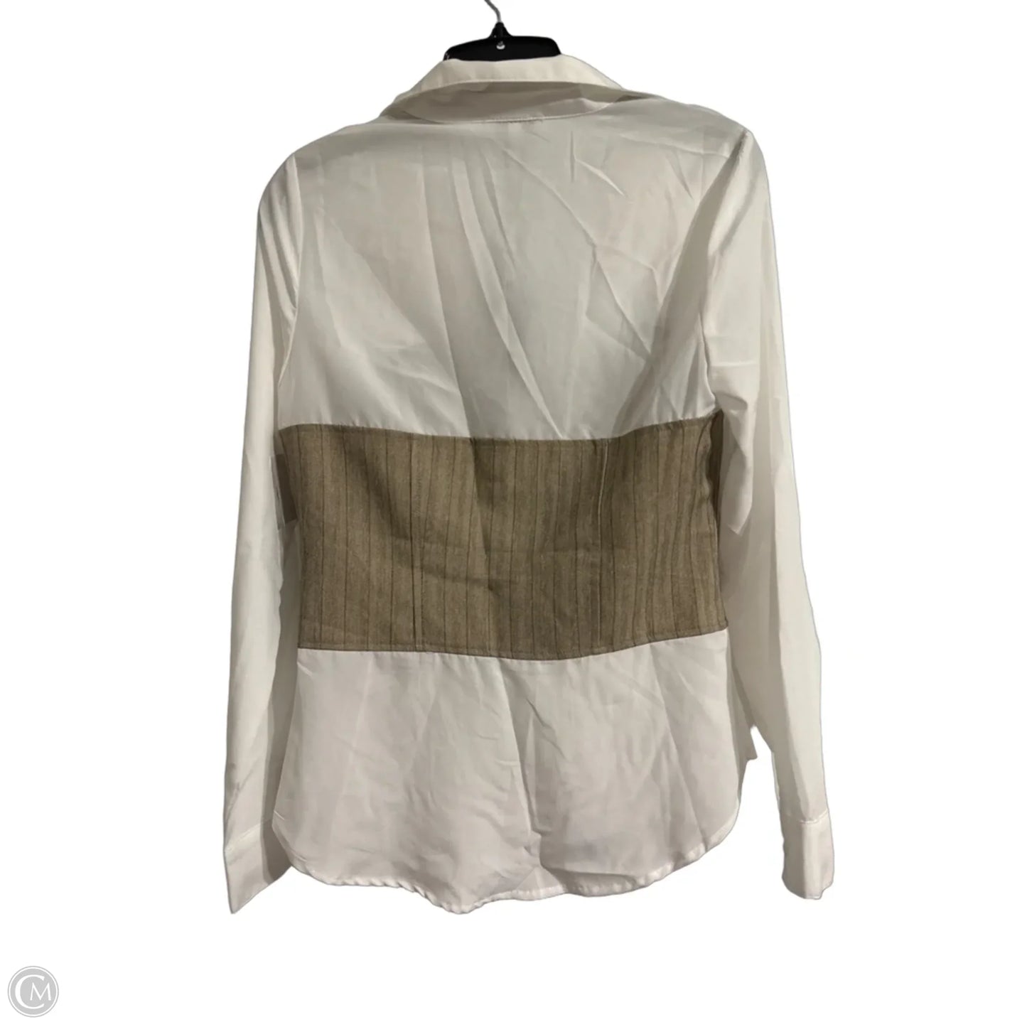 Top Long Sleeve By Fashion Nova In Tan & White, Size: M