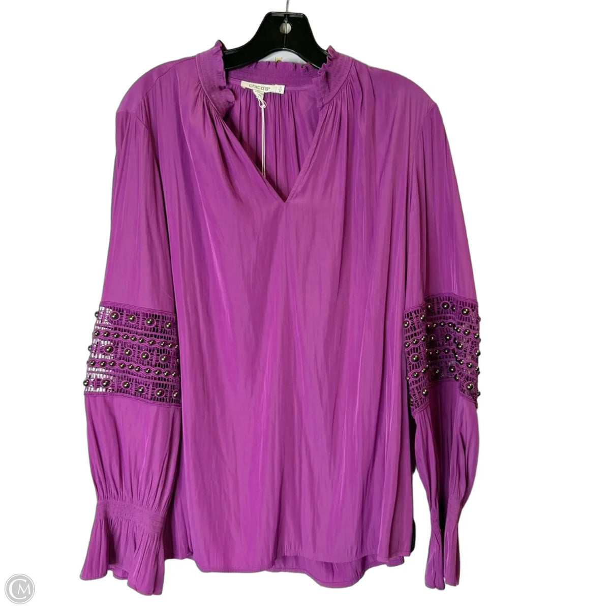Blouse Long Sleeve By Chicos In Purple, Size: L