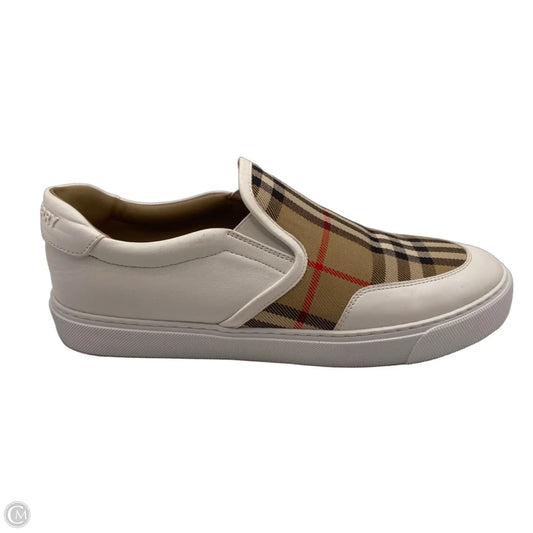 Shoes Luxury Designer By Burberry In Tan & White, Size: 9.5
