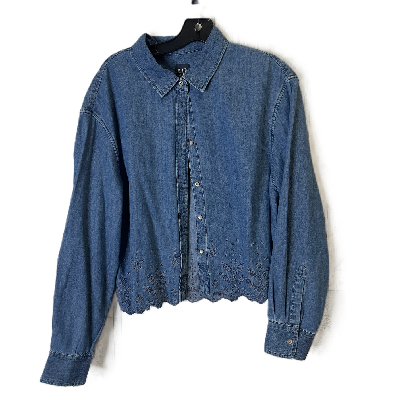 Top Long Sleeve By Gap In Blue Denim, Size: L