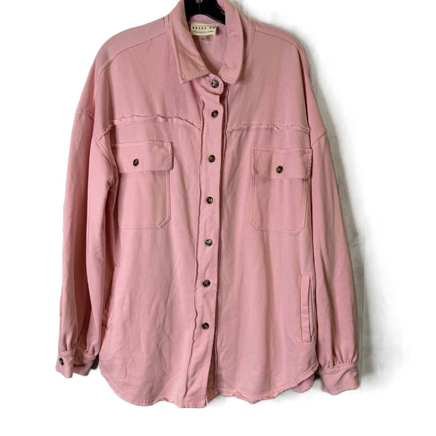 Jacket Shirt By Clothes Mentor In Pink, Size: L