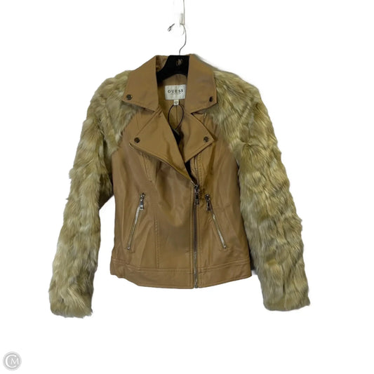 Jacket Leather By Guess In Tan, Size: Xs