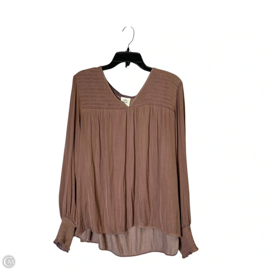 Blouse Long Sleeve By Knox Rose In Brown, Size: Xxl