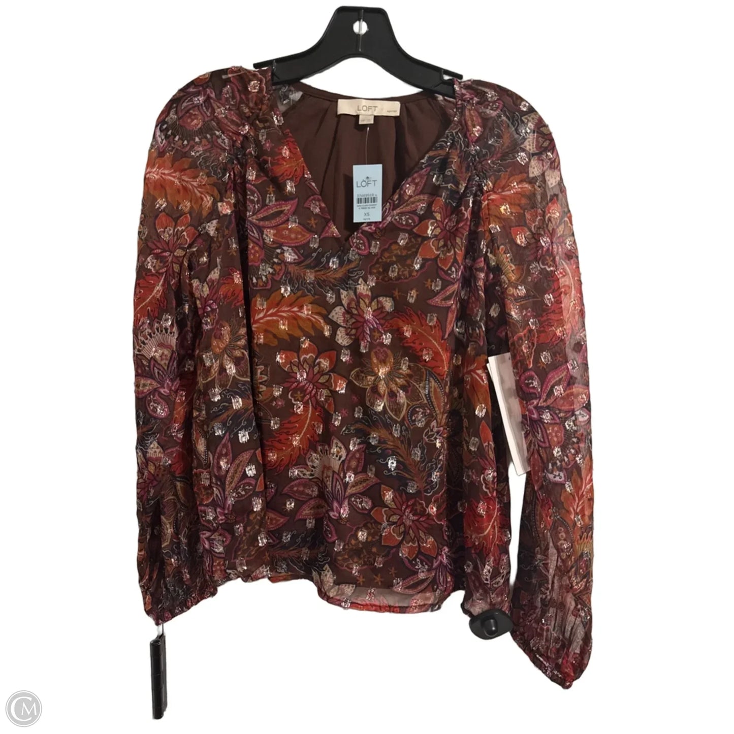 Blouse Long Sleeve By Loft In Brown, Size: Xsp