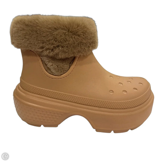 Boots Ankle Heels By Crocs In Brown, Size: 9