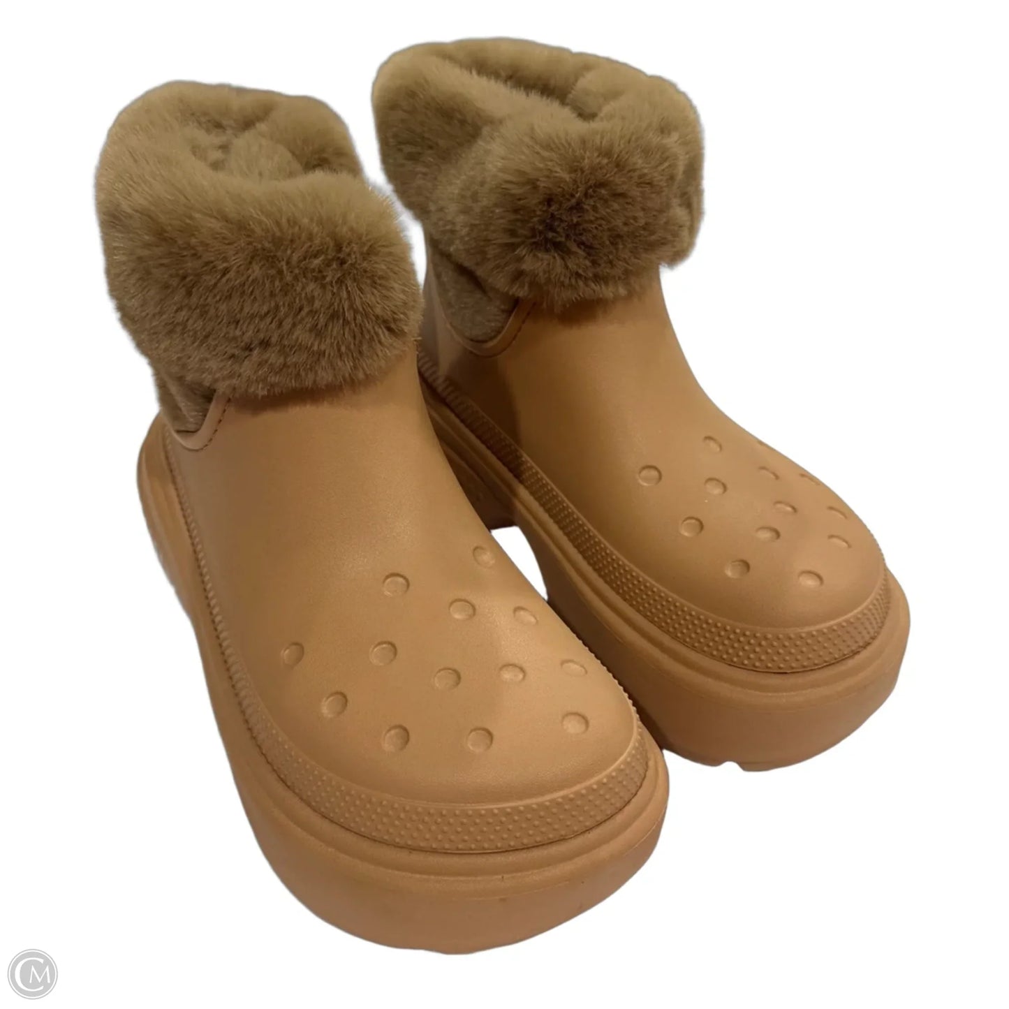 Boots Ankle Heels By Crocs In Brown, Size: 9