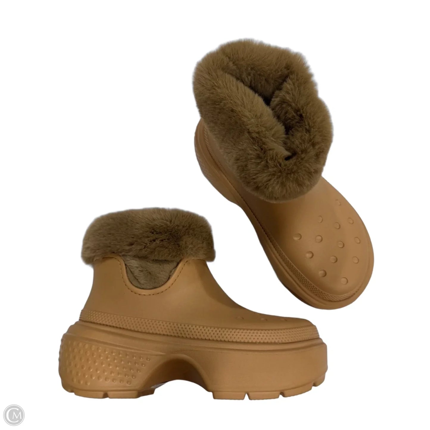 Boots Ankle Heels By Crocs In Brown, Size: 9