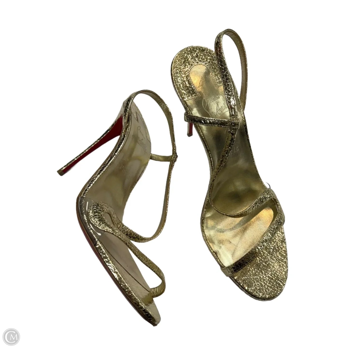 Shoes Luxury Designer By Christian Louboutin In Gold, Size: 12