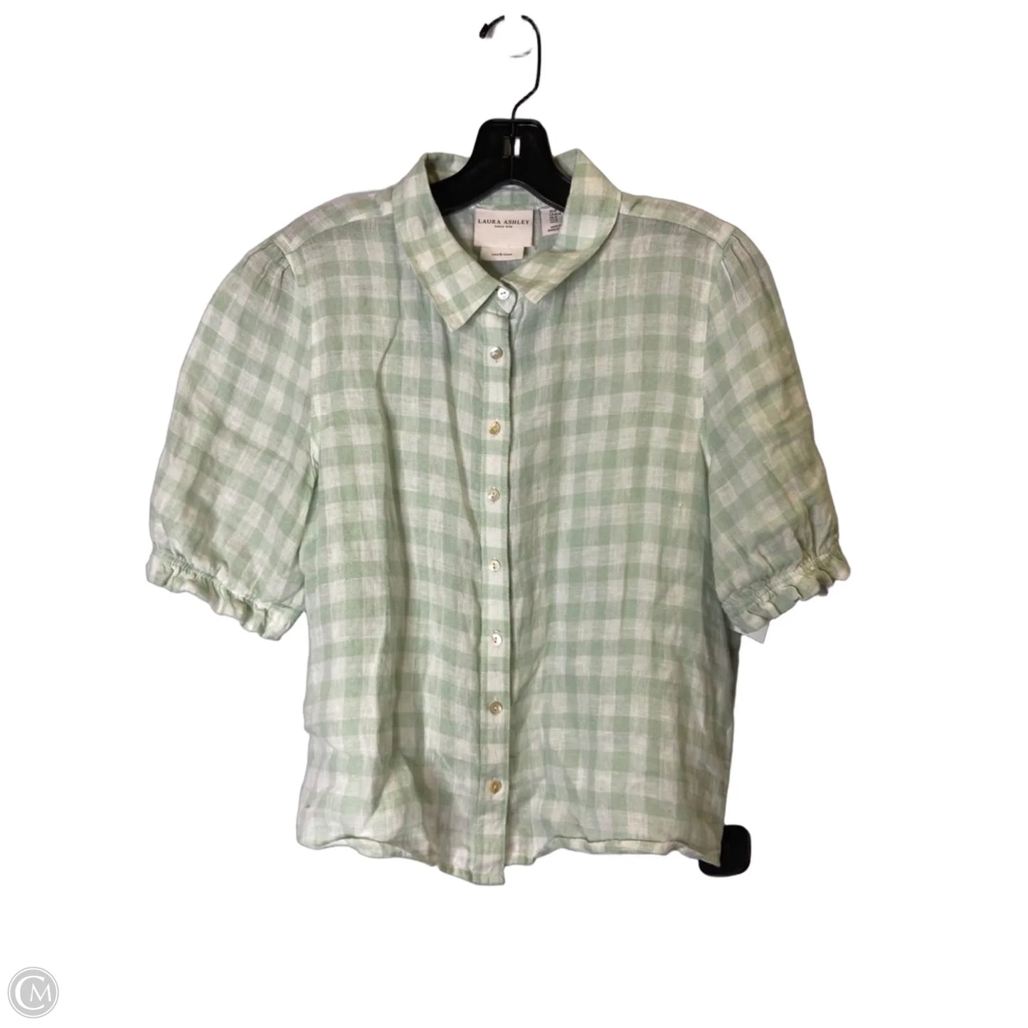 Top Short Sleeve By Laura Ashley In Green & White, Size: M