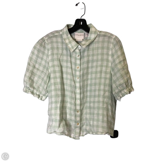 Top Short Sleeve By Laura Ashley In Green & White, Size: M