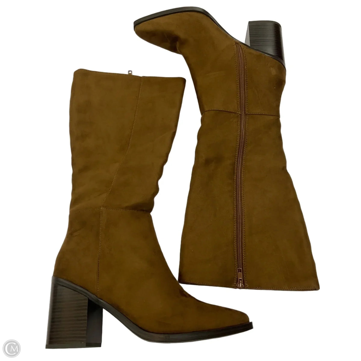 Boots Knee Heels By Soda In Brown, Size: 11