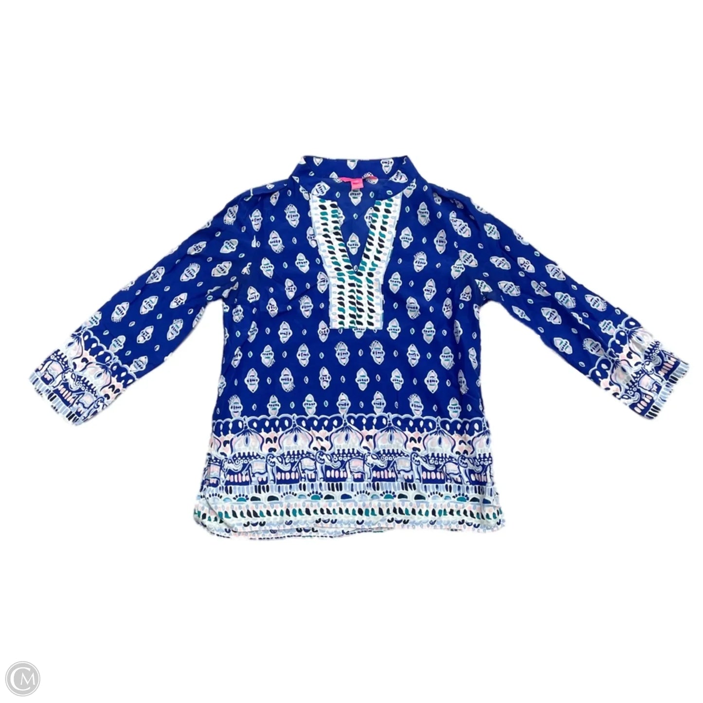 Top Long Sleeve Designer By Lilly Pulitzer In Blue & White, Size: Xs
