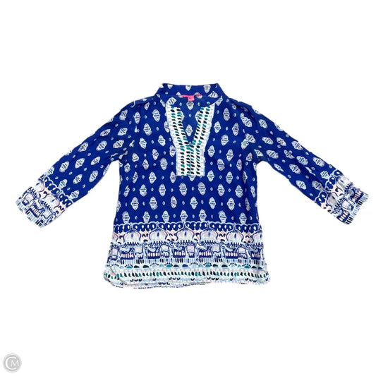 Top Long Sleeve Designer By Lilly Pulitzer In Blue & White, Size: Xs