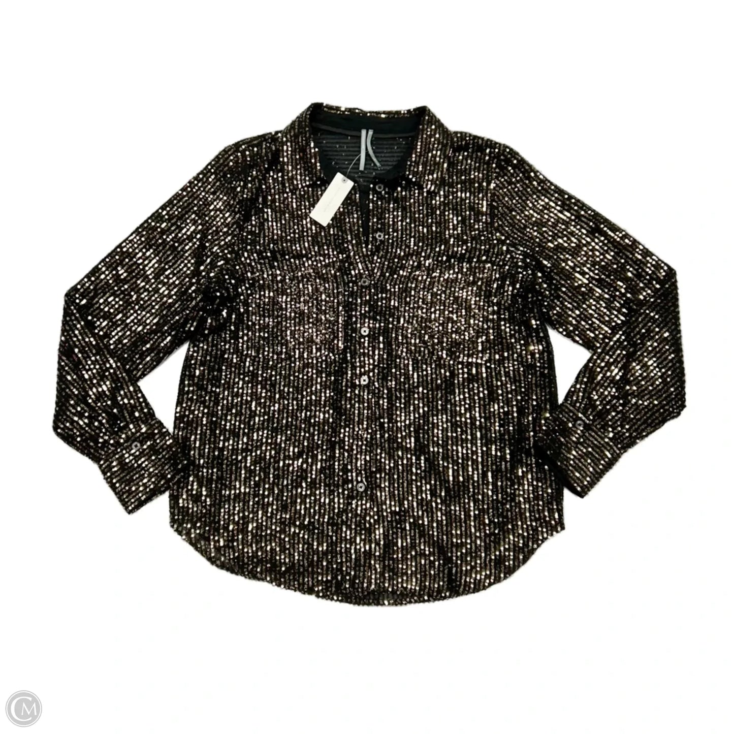 Blouse Long Sleeve By Anthropologie In Black & Gold, Size: L