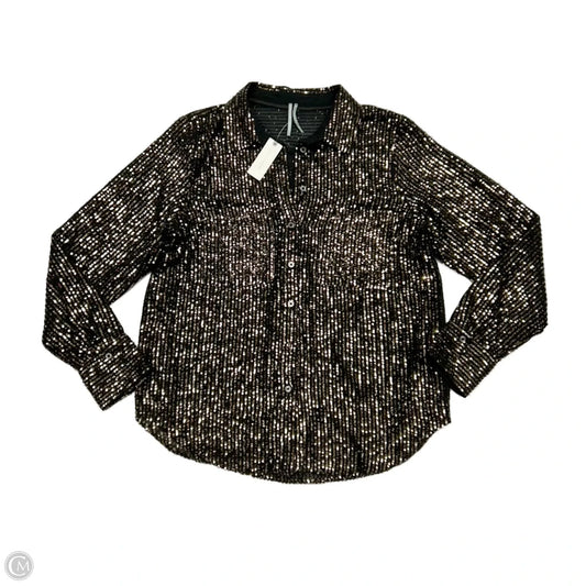 Blouse Long Sleeve By Anthropologie In Black & Gold, Size: L