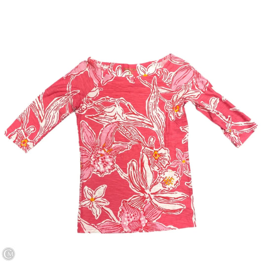 Top 3/4 Sleeve Designer By Lilly Pulitzer In Pink & White, Size: Xs