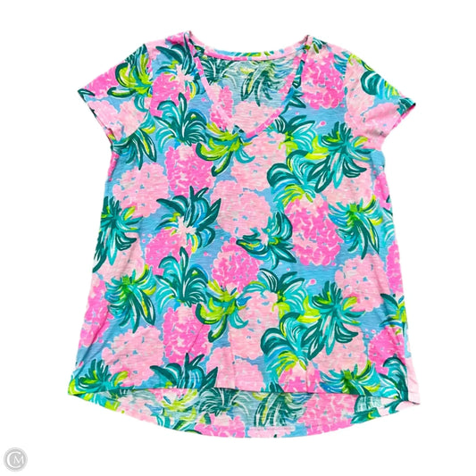 Top Short Sleeve Designer By Lilly Pulitzer In Green & Pink, Size: L